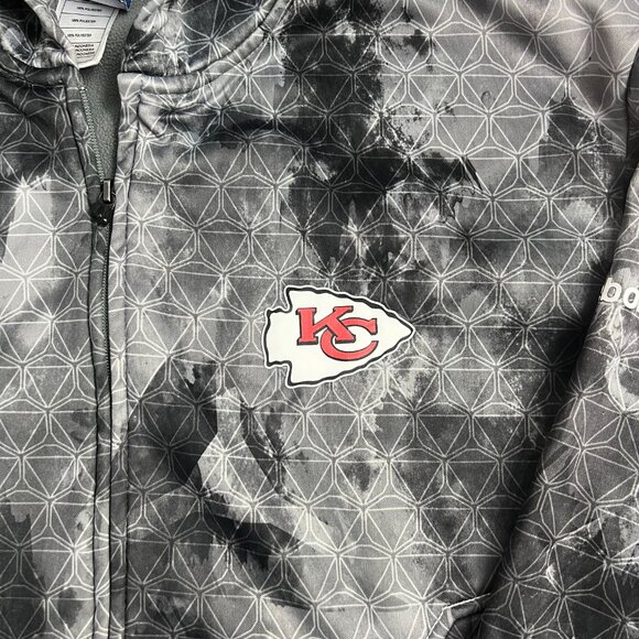 NFL Kansas City Chiefs Jacket L/G Reebok OnField Full Zip Hoodie Geometric Gray - Picture 12 of 14